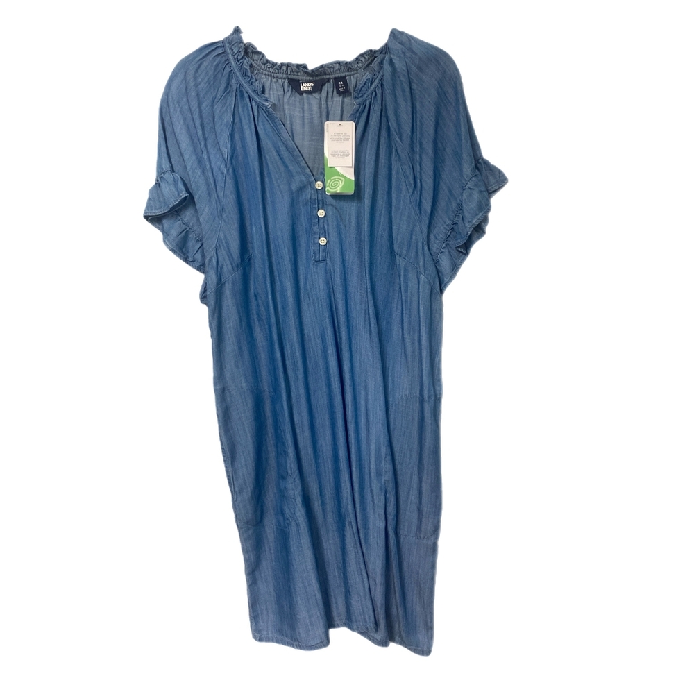 Lands End Womens Shift Dress In Blue Chambray MEDIUM, NWT